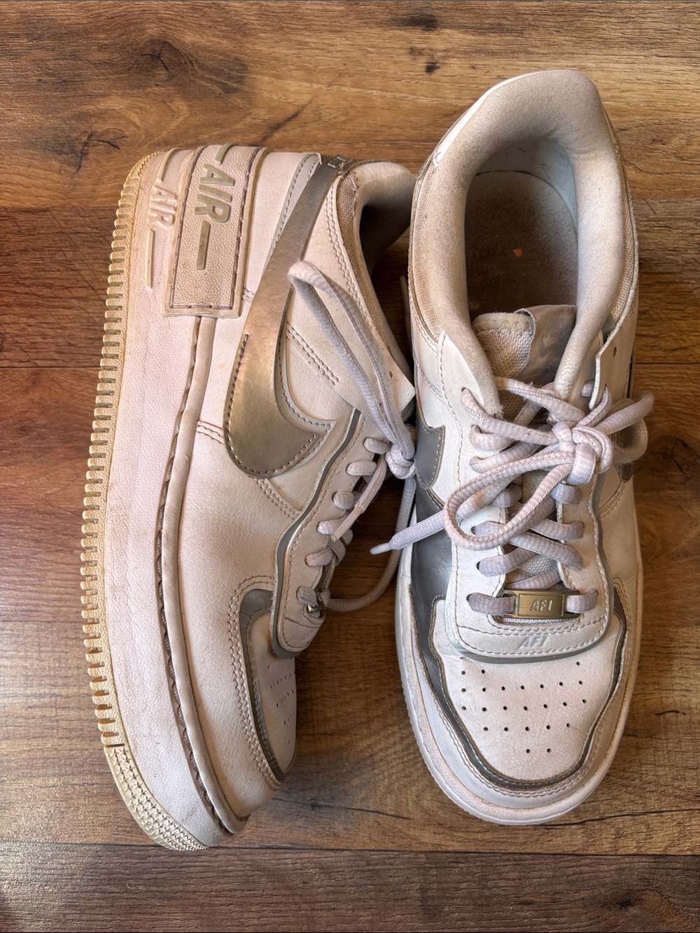 Nike Air Force One White and Silver Metallic size 9.5 women’s